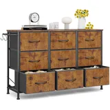 Flur Kommode mit 9 Stoffschubladen - Wohnzimmer Industrial Metall Schubladenschrank - Eingangsbereich rustikaler Aufbewahrungsschrank - Schlafzimmer Stoffkommode Kleidung - Rustikal Braun 100x30x65cm
