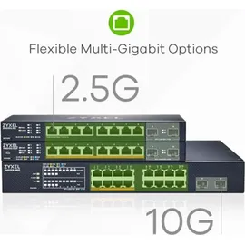 ZyXEL 16-Port 2.5 Multi-Gig-Switch | Cloud/Smart Managed | PoE++ @ 180W | 8 x PoE++ (60W) | 2 x 10G SFP+ | Rackmontage [XMG1915-18EP]