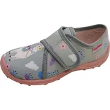 Fischer Kinder Hausschuh Alpaka Blumen rutschfeste Sohle Klettverschluss 552332, Größe:25 EU, Farbe:Grau - 25