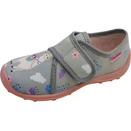 Fischer Kinder Hausschuh Alpaka Blumen rutschfeste Sohle Klettverschluss 552332, Größe:25 EU, Farbe:Grau - 25