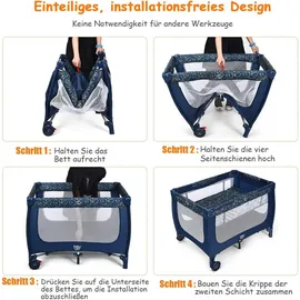 Costway 2 In 1 Reisebett & Laufstall Klappbar, 120 X 60cm Kinderbett, 2 Ebenen Babybett Mit Matratze Und Tragetasche Blau