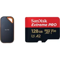 SanDisk Extreme PRO Portable SSD Externe SSD 2 TB & Extreme PRO microSDXC UHS-I Speicherkarte 128 GB + Adapter & RescuePRO Deluxe