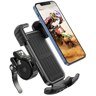 SURFOU Smartphone-Halterung Handyhalterung Fahrrad, Handyhalter Motorrad360° Lenker Halter, (Stabile Handyhalterung Fahrrad & Motorrad, ideal für 5,1–6,8", Metall, mit Sicherheitsverschluss, 1-tlg., 360° Drehgelenk & Silikonschutz, wasserdicht–werkzeuglos montierbar, für Fahrrad, Motorrad & E-Scooter)