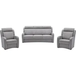 Polstergarnitur VILLA BECK "Varese", silber (32 silber), Microfaser, Kopfteilverstellung, Sitzmöbel-Sets, Kopfteilverstellung, Set aus 3-Sitzer und 2x Sessel, in Sitzhöhe 46