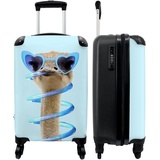 NoBoringSuitcases.com® Reisekoffer Kinder - Kinder Trolley, Kabinentrolley, Leichtgewicht, 4 Rollen, Strauß mit Sonnenbrillemotiv, Zahlenschloss, UV-beständig, 55cm-35cm-20cm