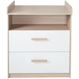 roba Wickelkommode Cabane mit abnehmbarem Aufsatz - Offenes Fach + 2 Schubladen mit Vollauszug - Mitwachsende Babykommode - Griffe aus Holz - Weiß/Eiche