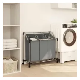 vidaXL Wäschekorb mit Rollen 3 Fächer Grau