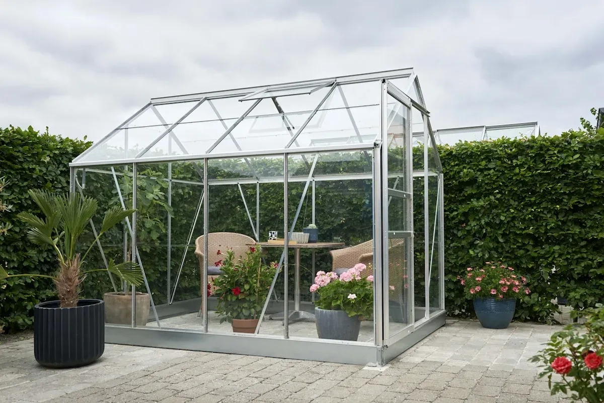 Juliana Gewächshaus Popular SET - 5 m2 -2.57 x 1.93 m (Gr. 2)-alu-natur-3 mm Blankglas