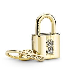Pandora SHINE Charm Anhänger "Vorhängeschloss mit Schlüssel" vergoldet, Zirkonia 760088C01