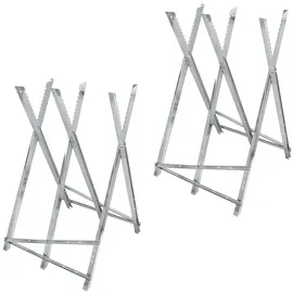 ECD Germany Sägebock 2er Set verzinkt, 3-fach, verstellbar, 83x84,5 cm, 150 kg Tragkraft, klappbarer Sägegestell-Holzbock für Kettensäge, & Brennholz