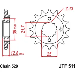 JT SPROCKETS Stahl Geräuschfreies Ritzel 511 - 520