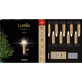 Krinner Lumix SuperLight Pearls Mini Basis-Set Kabellose Christbaumkerzen gold