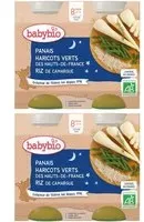 BABYBIO Menu Panais du Centre-Val de Loire, Haricots verts des Hauts-de-France, Riz camargue 2x400 g