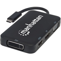 Manhattan USB-C Dock/Hub, Ports (x4): DisplayPort, DVI-I, HDMI or VGA, Note: Only One Port can be used at a time, External Power Supply Not Needed,