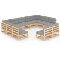 vidaXL 11-tlg Garten-Lounge-Set mit Kissen Kiefer Massivholz