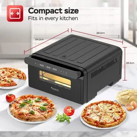 TurboTronic Pizzaofen bis 430 °C perfekte Pizza (30 cm) in 2 Minuten inkl. Pizzastein & Pizzaschieber für Zuhause & Garten Neapolitan Mini Backofen Edelstahl Schnellaufheizen AirFryer Steak Lahmacun