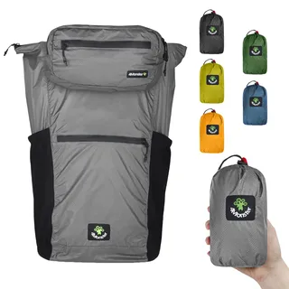 4Monster Faltbarer Rucksack Ultra Leicht, Unisex Tagesrucksack Outdoor, 2in1 Gürteltasche, Wasserdichter Wanderrucksack (Grau,32L)