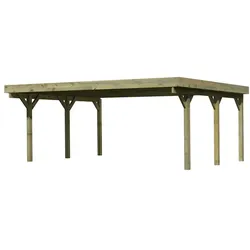 Karibu Carport Doppelcarport Classic Doppel 1 PVC Dach ohne Rundbögen (Holzcarport)