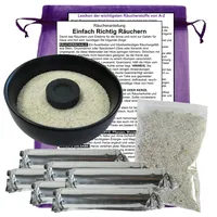 Räucher-Set Starter-Set 9-TLG Profi-Set 60 x Räucherkohle + Räucherschale zum SOFORT räuchern für [Anfänger & Profis] + Räuchersand + Räucheranleitung. 81588-S
