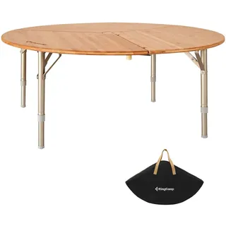 KingCamp Bambus Klapptisch Rund Camping Falt Tisch Alu Holz Höhen Verstellbar XL