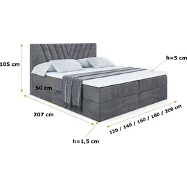 altdecor Boxspringbett mit Matratze und Topper, Polsterbett mit Bettkasten, Bett mit Stauraum H3-Matratze, Doppelbett, Springboxbett - ERNINA - Dunkelgrau Samt