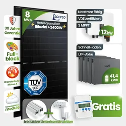 8 kWp FoxEss PV-Anlage 18x Solyco 450Wp HJT Bifazial Fullblack Schrägdach inkl. ...