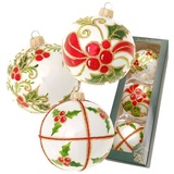 Krebs Glas Lauscha Weihnachtsbaumkugel »Stechpalme, mundgeblasen und handbemalt«, (Set, 3 St.), rot