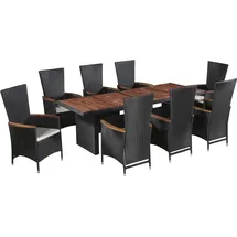vidaXL Polyrattan Garten-Essgruppe 9-tlg. schwarz inkl. Auflagen 47679
