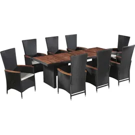 vidaXL Polyrattan Garten-Essgruppe 9-tlg. schwarz inkl. Auflagen 47679