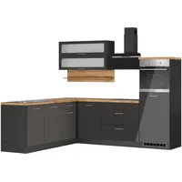 kochstation Winkelküche L-Form 250 cm grau hochglanz