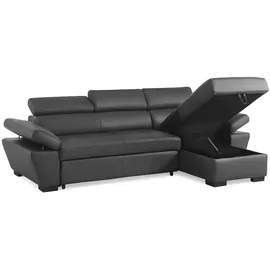 vente-unique Ecksofa Leder mit Schlaffunktion - Ecke Rechts - Anthrazit - JONOVA