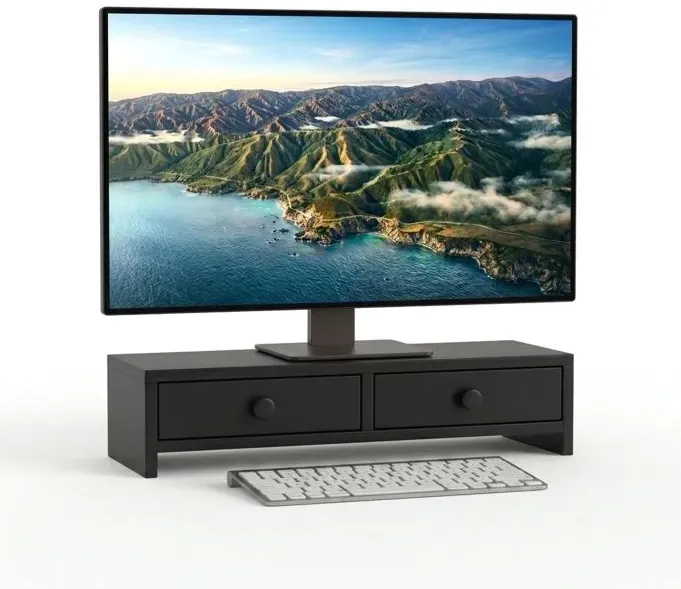Relaxdays Monitorständer mit 2 Schubladen Schwarz