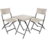 Brubaker Balkonset Lugano mit Tisch und 2 Stühlen - Wetterfest klappbar und platzsparend - Polyrattan Balkonmöbel Set - Sitzgruppe für Balkon Terrasse - Bistroset mit Klappstühlen - Grau/Beige