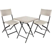Brubaker Balkonset Lugano mit Tisch und 2 Stühlen - Wetterfest klappbar und platzsparend - Polyrattan Balkonmöbel Set - Sitzgruppe für Balkon Terrasse - Bistroset mit Klappstühlen - Grau/Beige