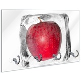 Wallario Schlüsselbrett Roter Apfel in Eiswürfel - Eiskaltes Obst, (inkl. Aufhängeset), 30x20cm, aus ESG-Sicherheitsglas rot