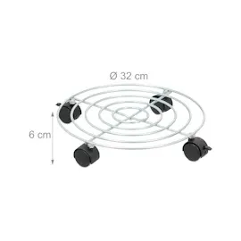 Relaxdays Pflanzenroller, 4er Set, Ø 32 cm, Blumentopfuntersetzer mit Rollen, Stahl, Blumenroller für innen, Silber