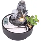 Lemodo Zimmerbrunnen Tischbrunnen mit Zen-Garten, Pumpe mit LED-Beleuchtung grau