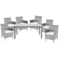MCW Poly-Rattan-Garnitur Hamar 7-teilig Grau Kissen Creme