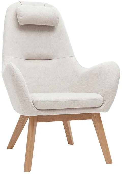 Fauteuil scandinave en tissu beige et bois clair MANIA