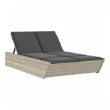 vidaXL Doppel-Sonnenliege mit Kissen Hellgrau Poly Rattan