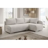 PROMETO Möbel Ecksofa Sofa mit Schlaffunktion, L-Form Links/Rechts, Cord-Stoff, Klein beige