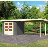 Karibu Gartenhaus KARIBU "Arnis 3,5", grau (terragrau), ohne Fußboden, ohne Rück- und Seitenwand, ohne Dacheindeckung, Holz, Gartenhäuser, mit Anbaudach 2,80 cm Breite
