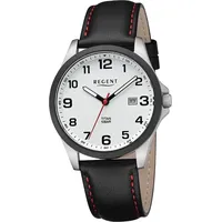 REGENT Leder Herren Uhr Armbanduhr Quarz schwarz rot Lederarmband