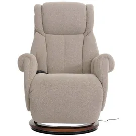 MCA Furniture MCA Relaxsessel + Aufstehhilfe HWC-N58, Fernsehsessel Sessel Fußstütze Bouclé Stoff Holz ~ braun, Holz walnussfarben