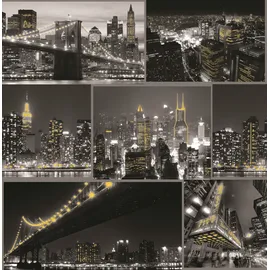 Art for the home Papiertapete Fresco Stadt bei Nacht Schwarz