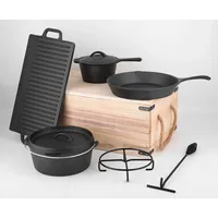 Carl Schmidt Sohn Parilla Topf-Set 9-tlg. Kochtopf + Kasserolle + Pfanne + Grillplatte + Schürhaken + Untersetzer