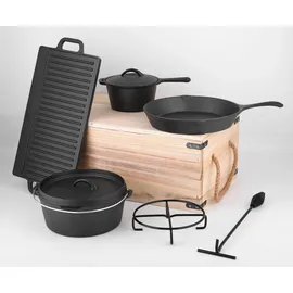 Carl Schmidt Sohn Parilla Topf-Set 9-tlg. Kochtopf + Kasserolle + Pfanne + Grillplatte + Schürhaken + Untersetzer
