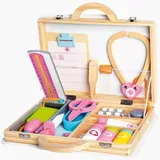 bino 83531 - Sante Holz-Arztkoffer aus Holz, 16-teilig, Kinder-Arztkoffer