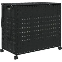 vidaXL Wäschekorb mit Rollen Schwarz 66x35x60 cm Rattan
