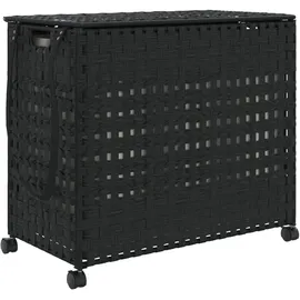 vidaXL Wäschekorb mit Rollen Schwarz 66x35x60 cm Rattan